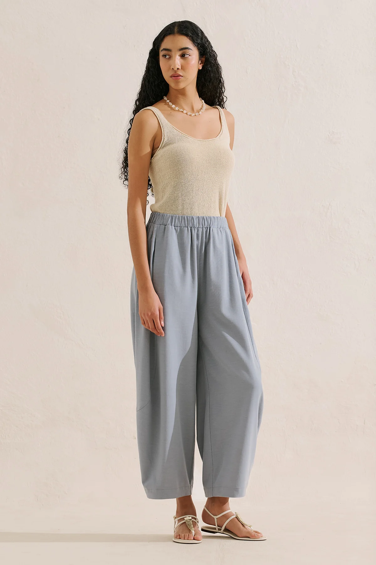 Linen Blend Harem Trousers Blue - Image 6