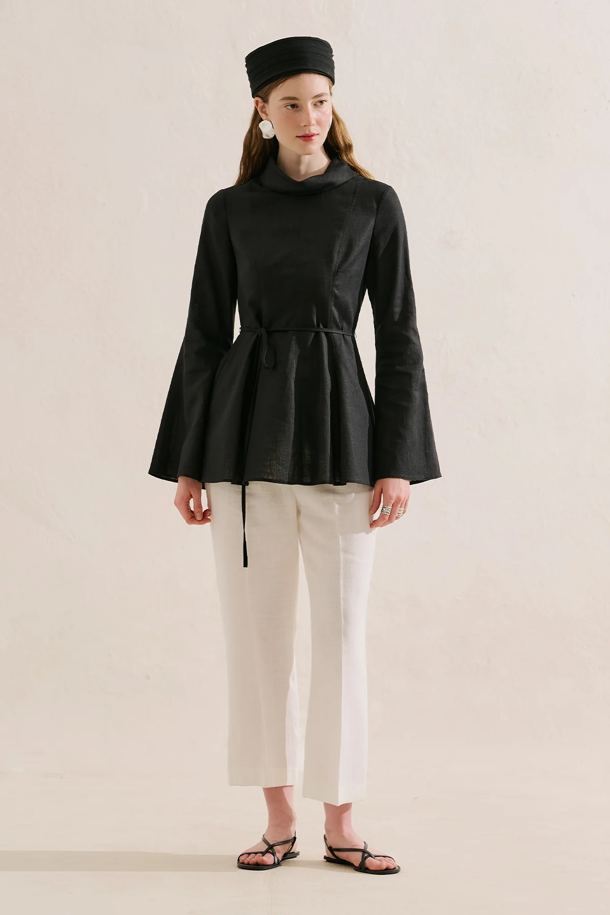Linen Blend High Neck Tunic Black - Image 2