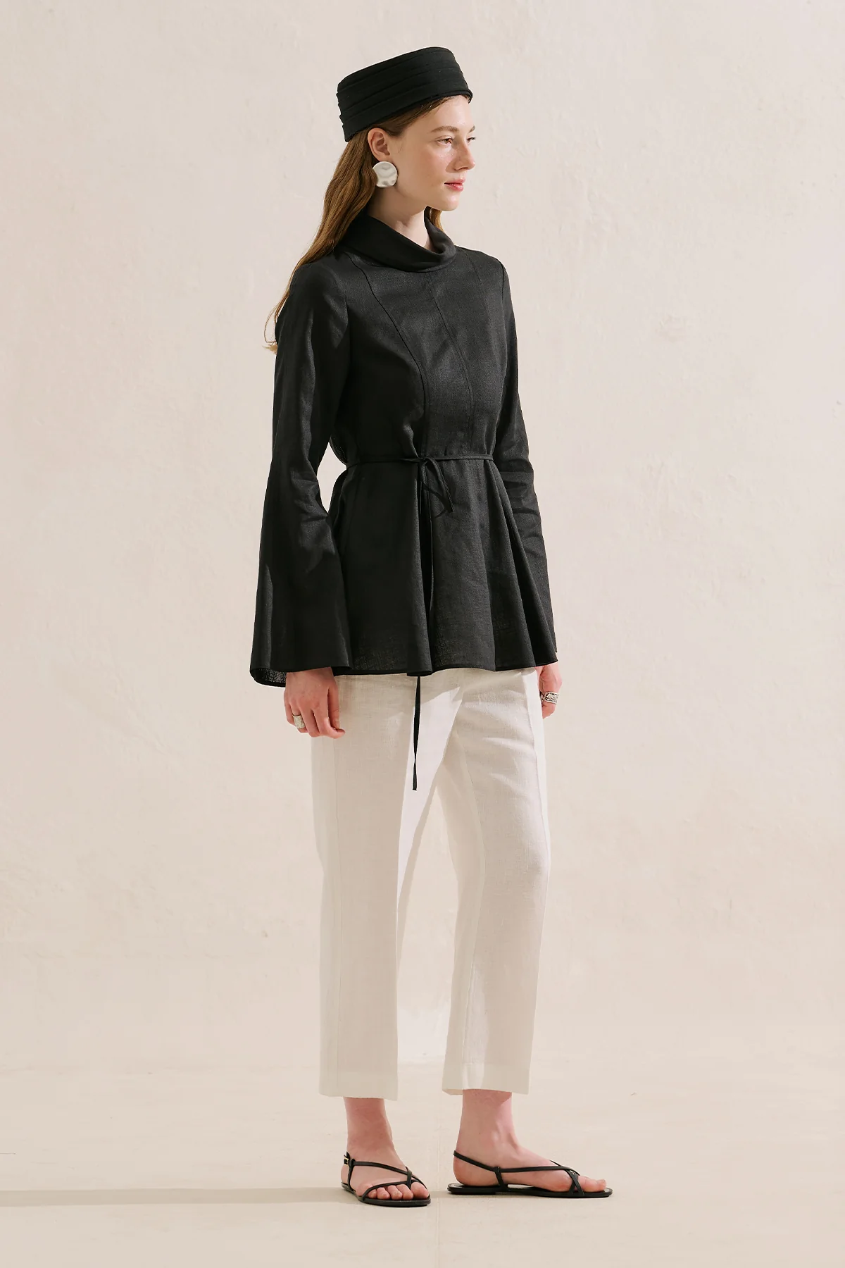 Linen Blend High Neck Tunic Black - Image 3
