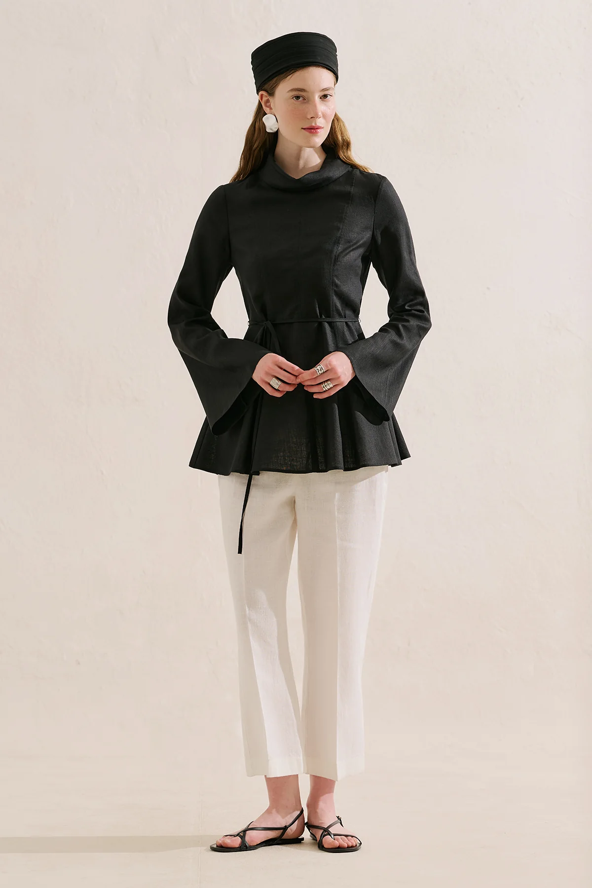 Linen Blend High Neck Tunic Black - Image 4