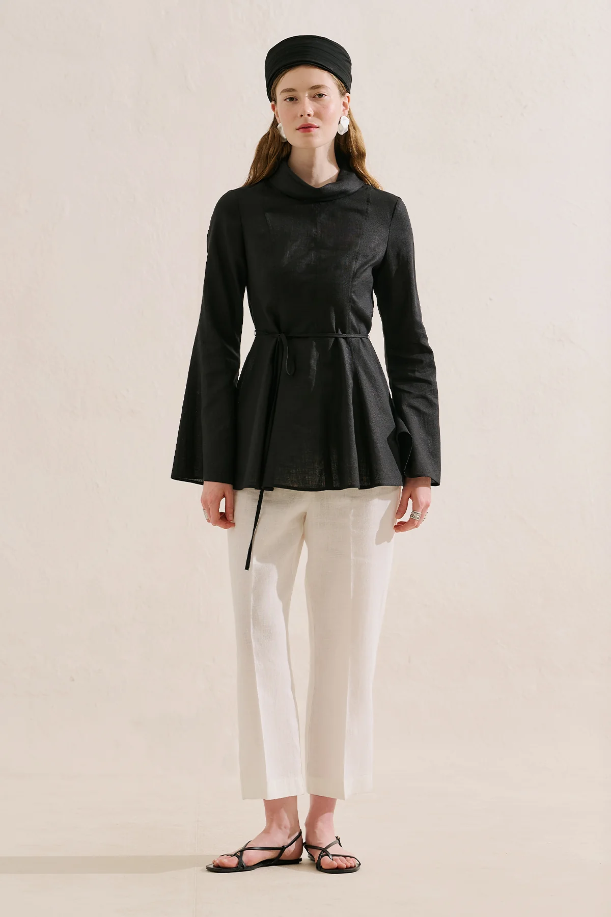 Linen Blend High Neck Tunic Black - Image 5