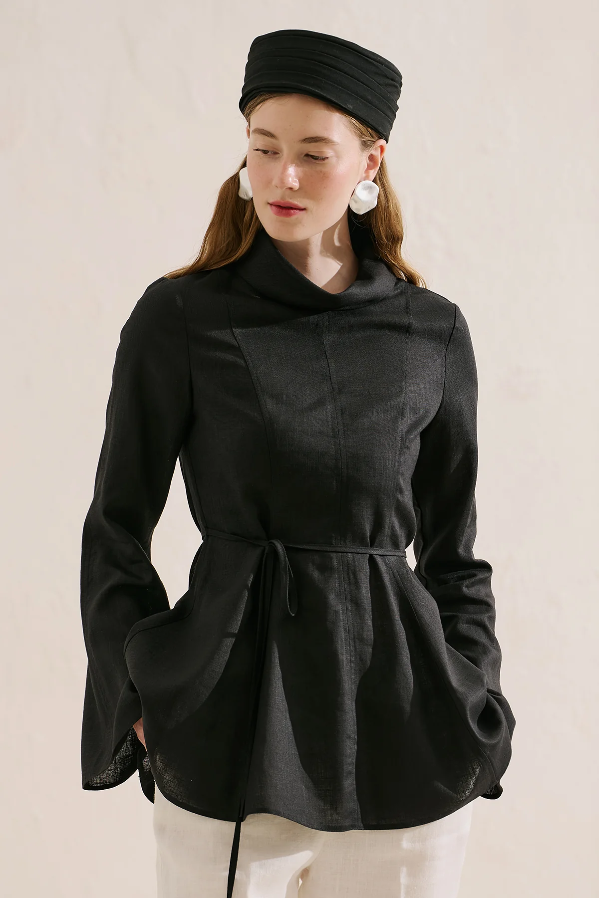 Linen Blend High Neck Tunic Black - Image 6