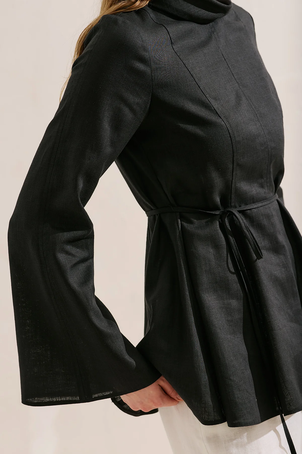 Linen Blend High Neck Tunic Black - Image 7