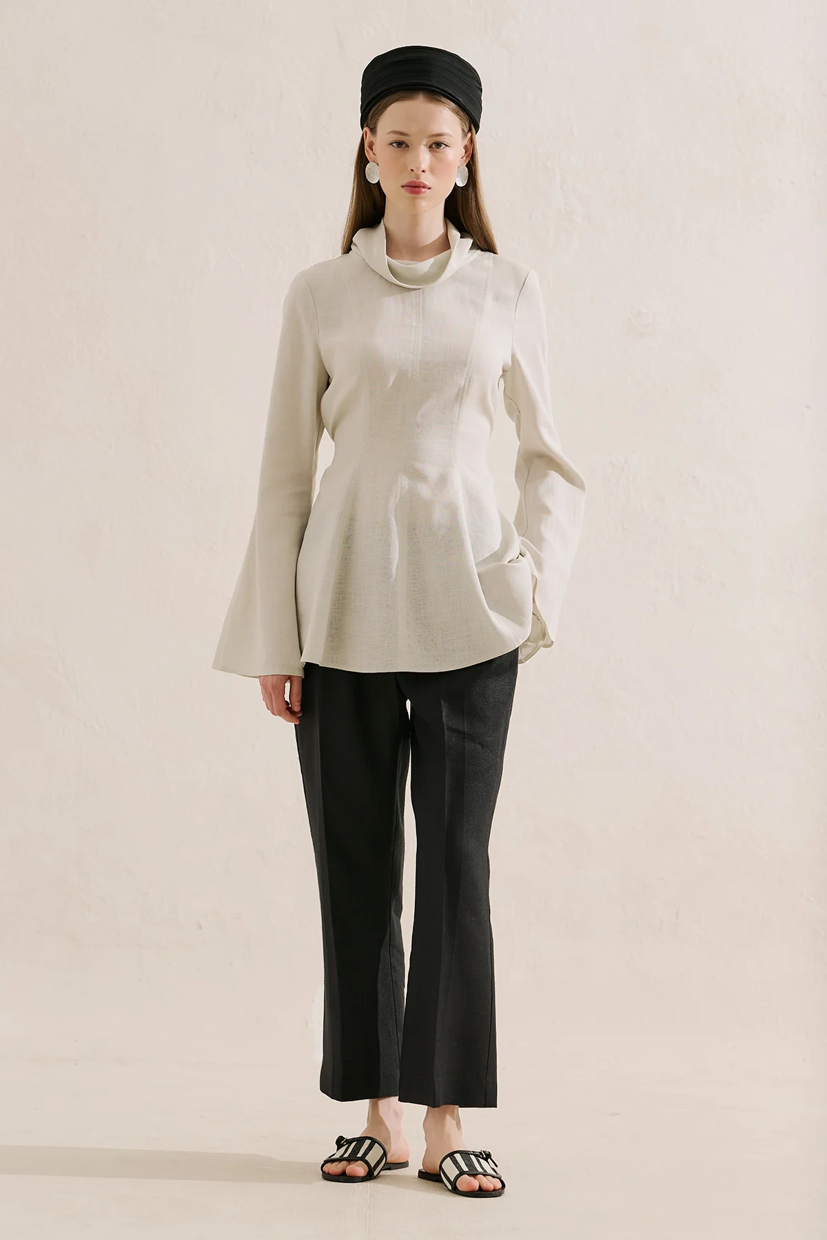 Linen Blend High Neck Tunic Stone - Image 2