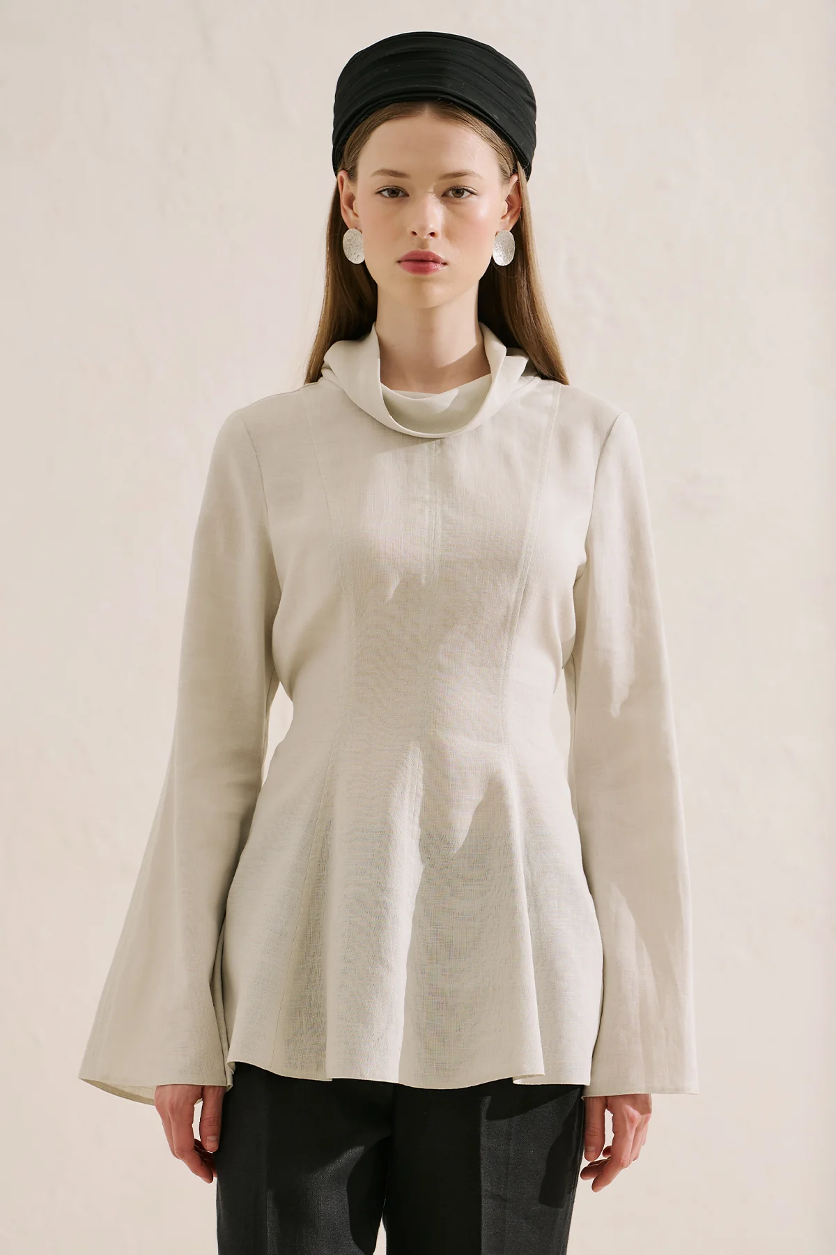 Linen Blend High Neck Tunic Stone - Image 4