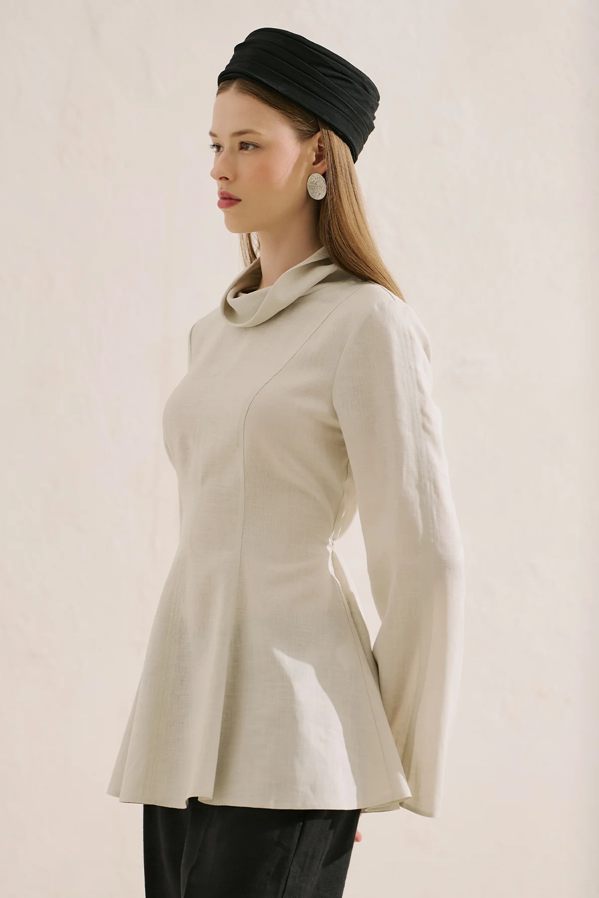 Linen Blend High Neck Tunic Stone - Image 5