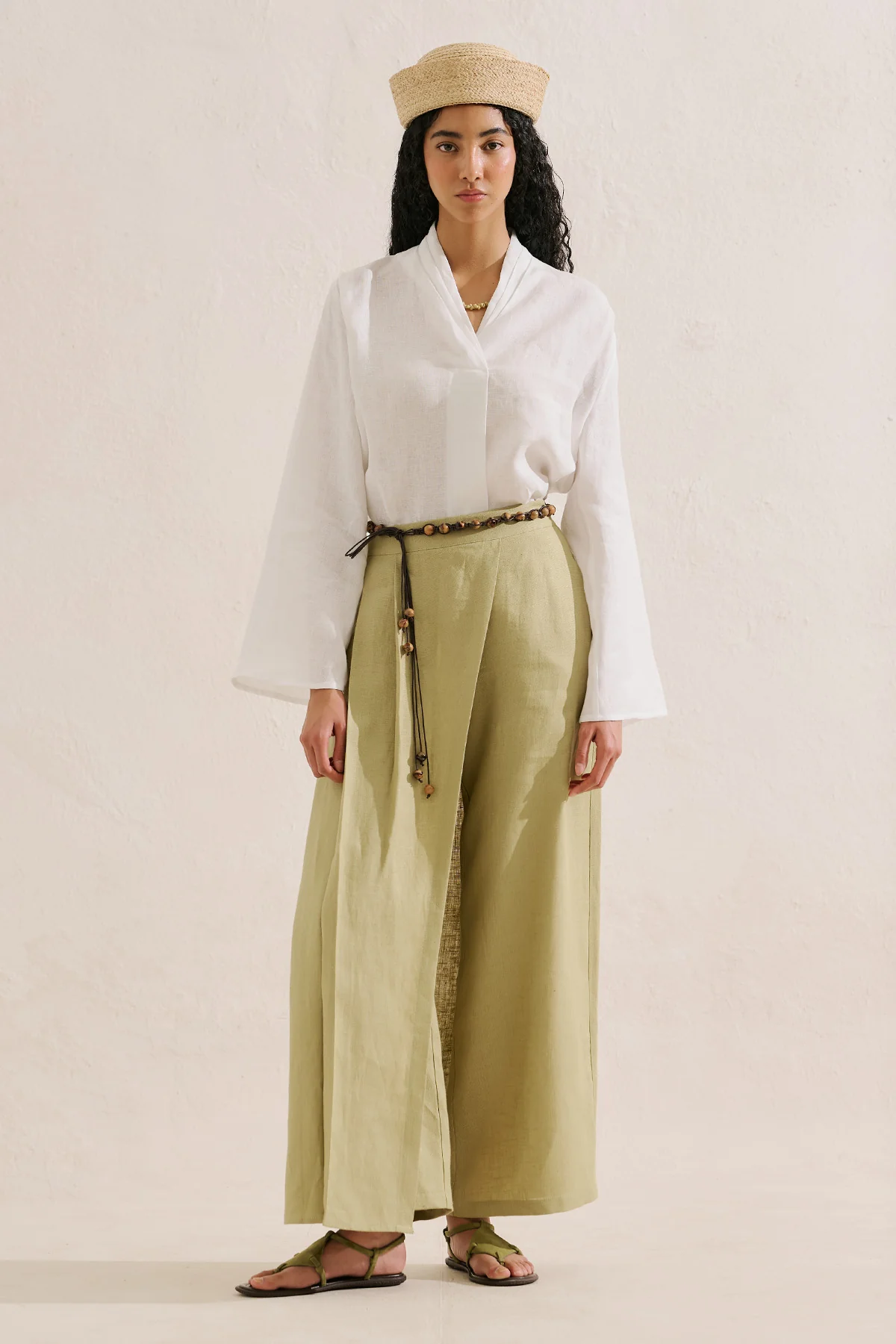 Layered Collar Linen Blouse Ecru - Image 3