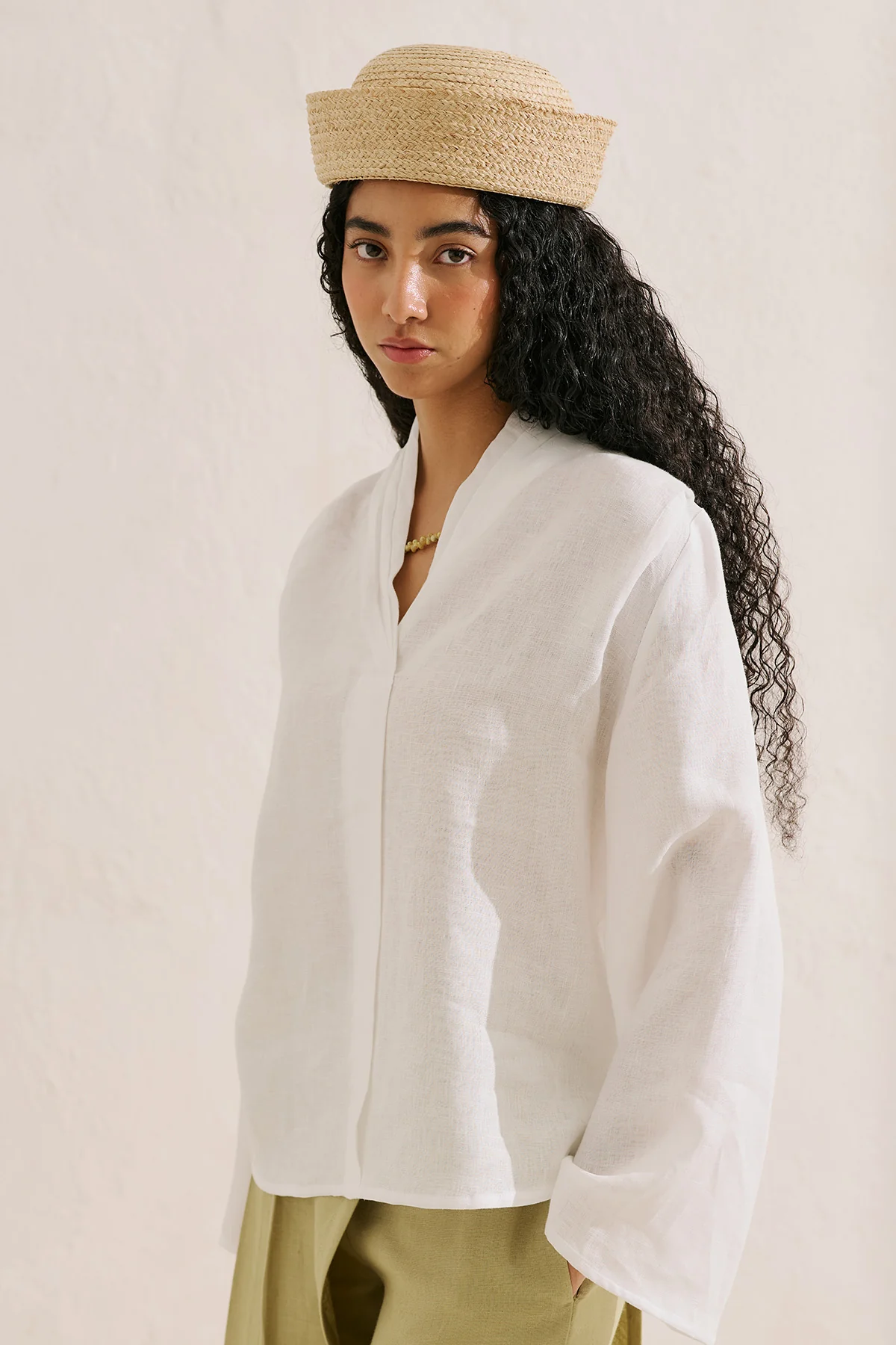 Layered Collar Linen Blouse Ecru - Image 4
