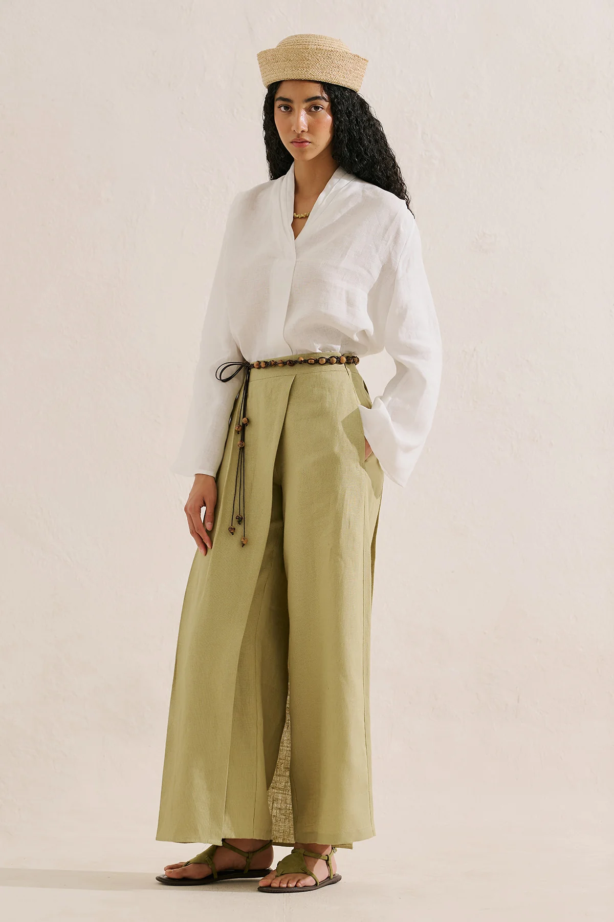 Layered Collar Linen Blouse Ecru - Image 5