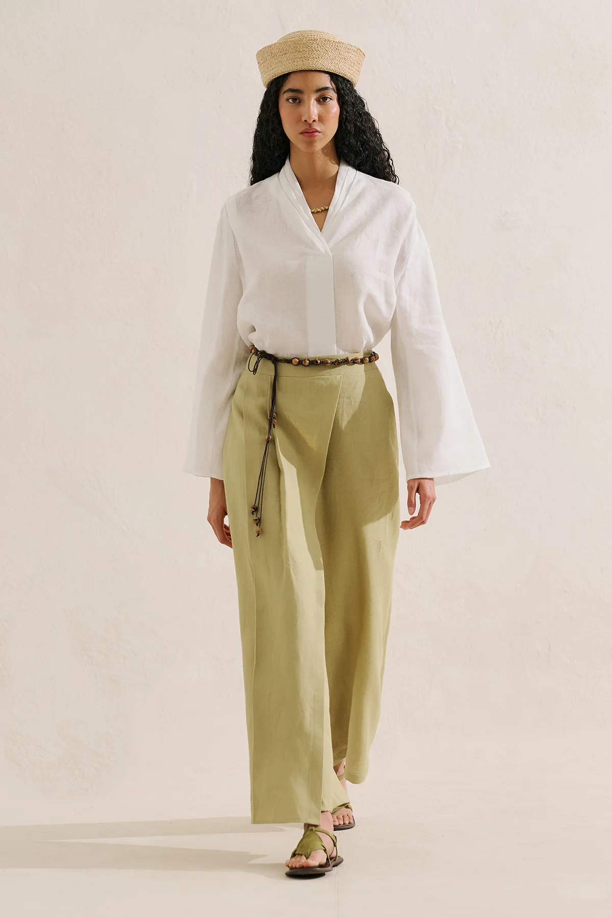 Layered Collar Linen Blouse Ecru - Image 6