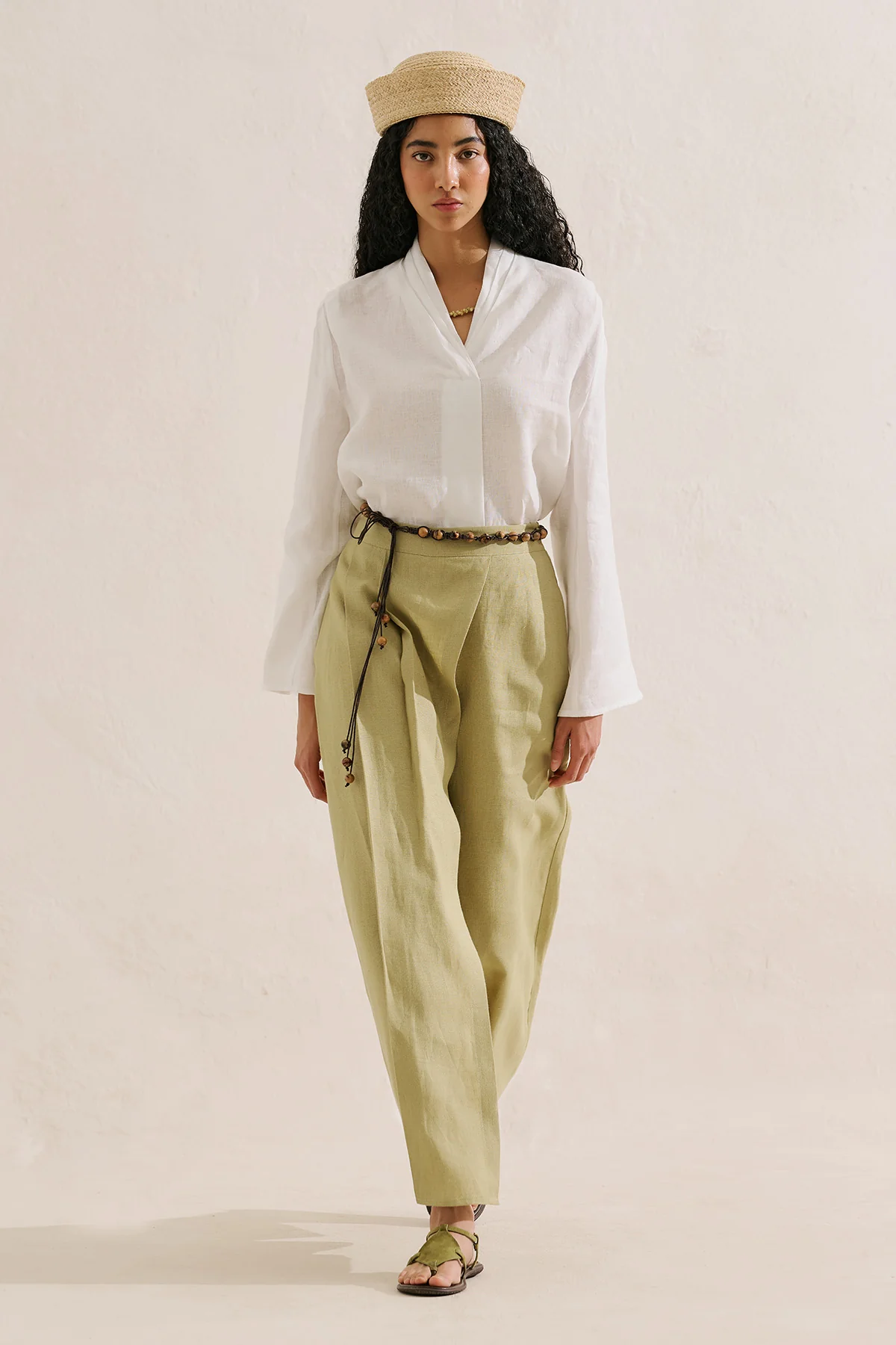 Layered Collar Linen Blouse Ecru - Image 7