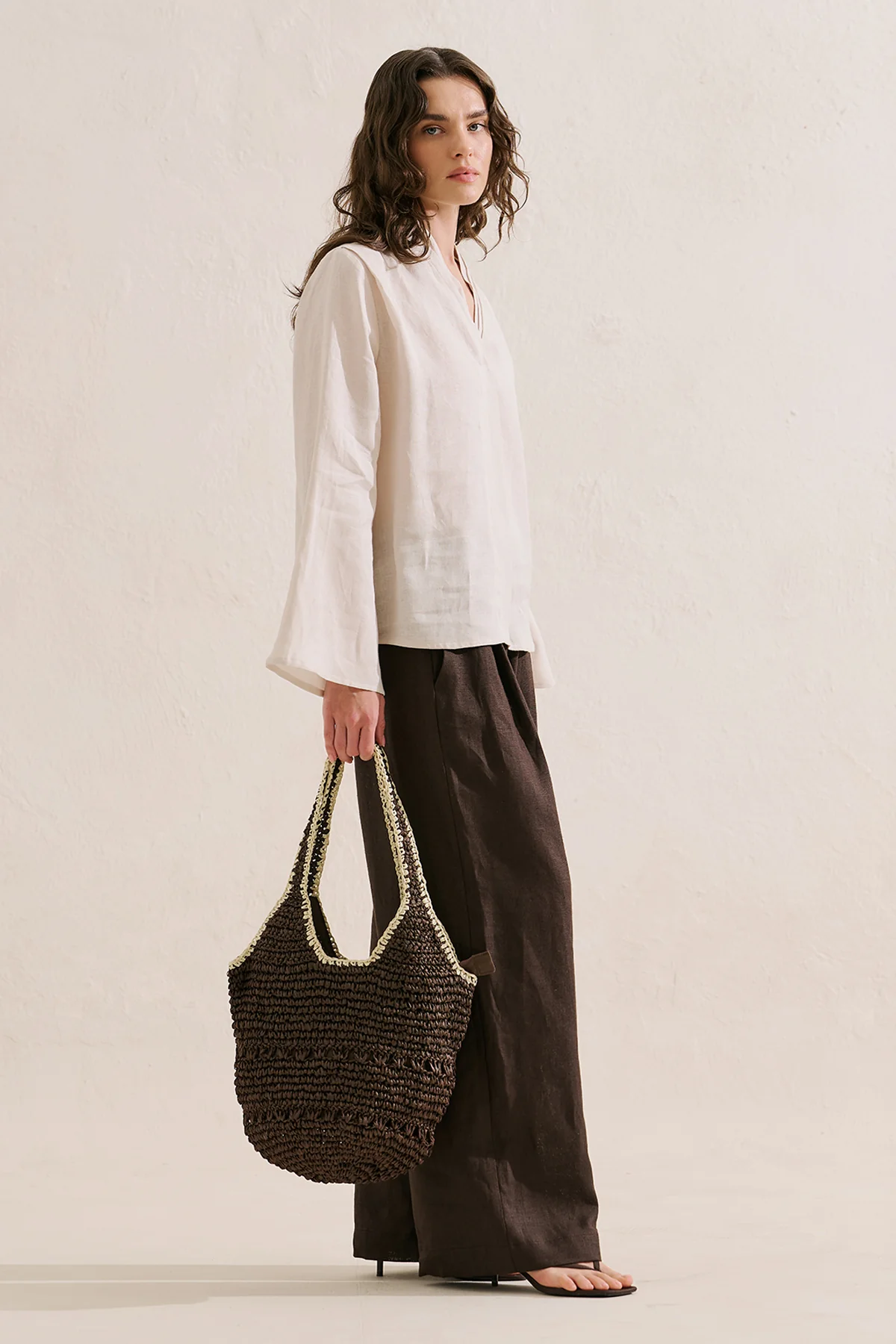 Layered Collar Linen Blouse Stone - Image 4