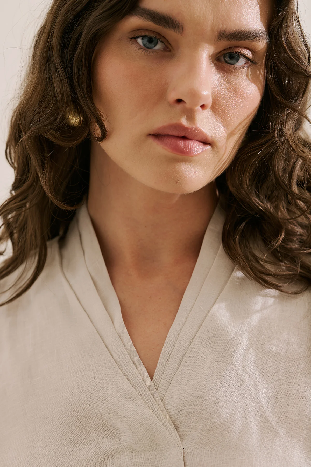 Layered Collar Linen Blouse Stone - Image 7