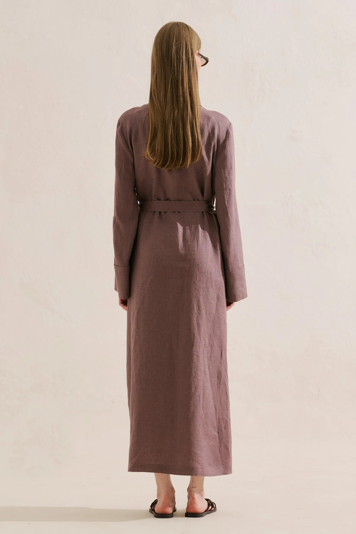 Linen Belted Shirt Dress Lavender - Image 7