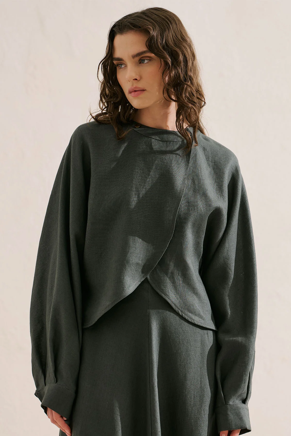 Linen Cape Style Shirt Dark Green