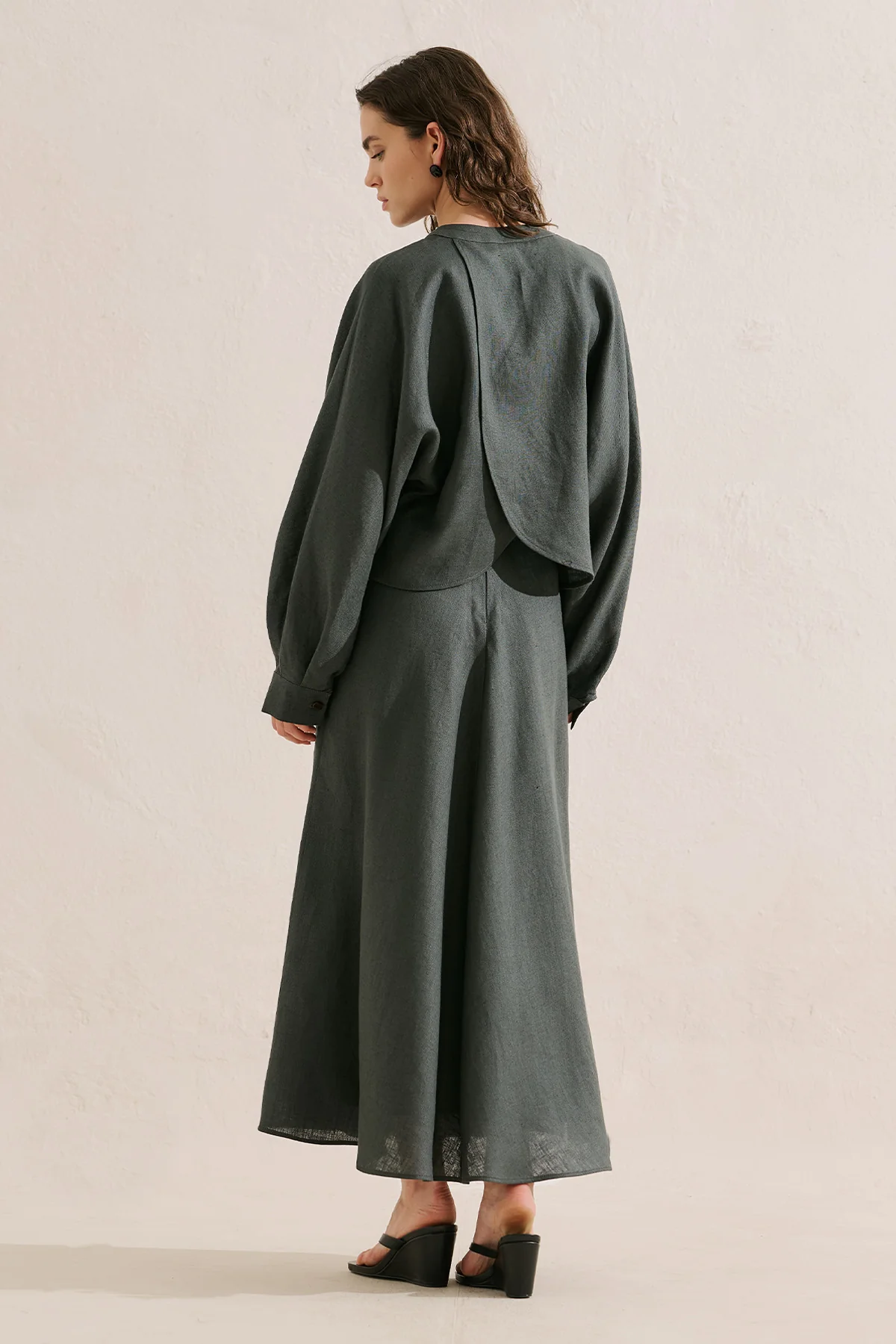 Linen Cape Style Shirt Dark Green - Image 5