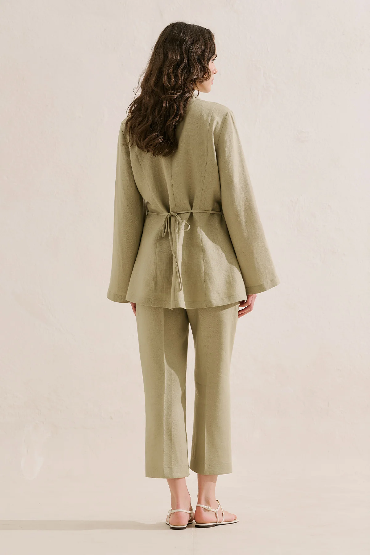 Pleated Linen Kimono Jacket Stone - Image 7