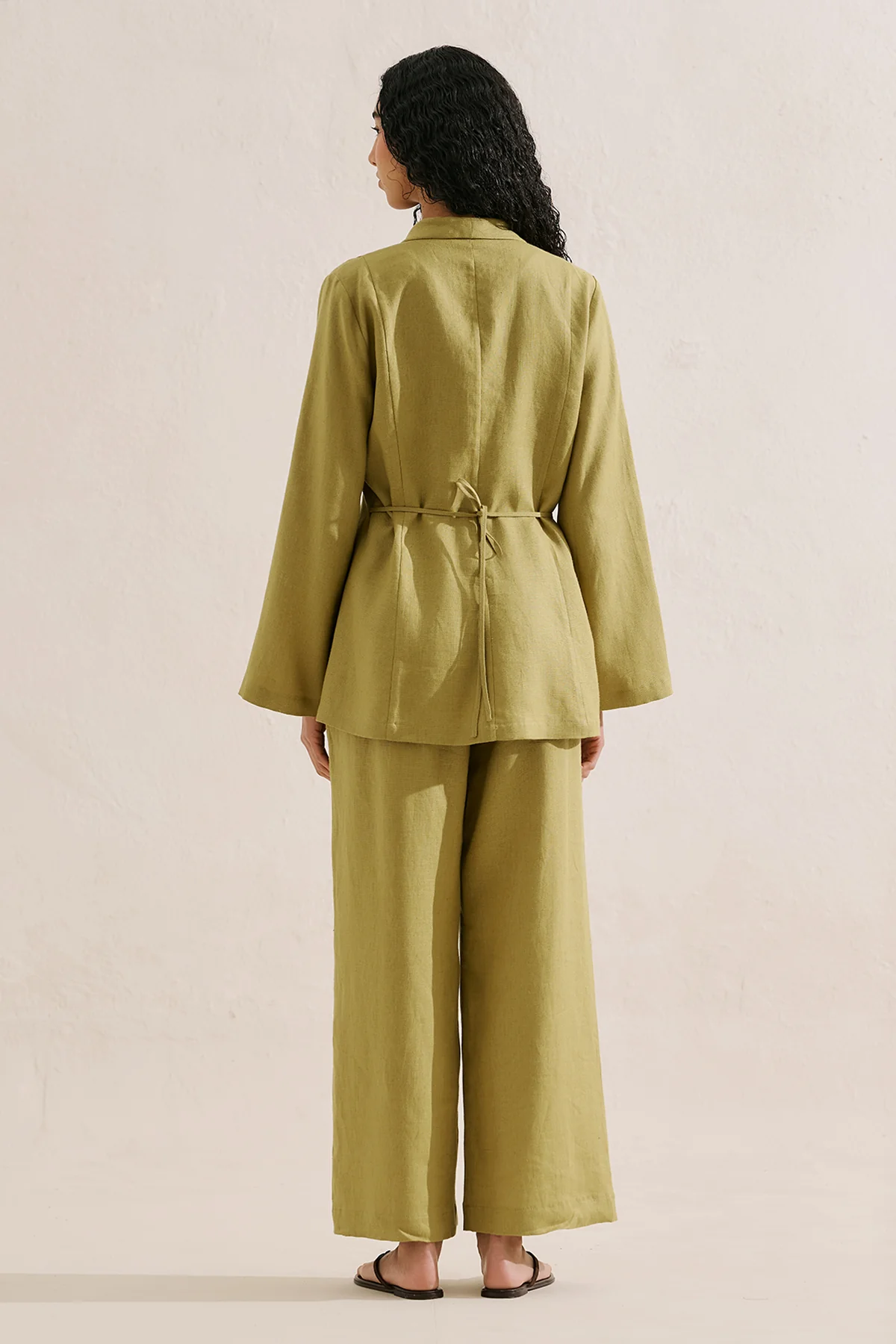 Pleated Linen Kimono Jacket Olive Green - Image 8