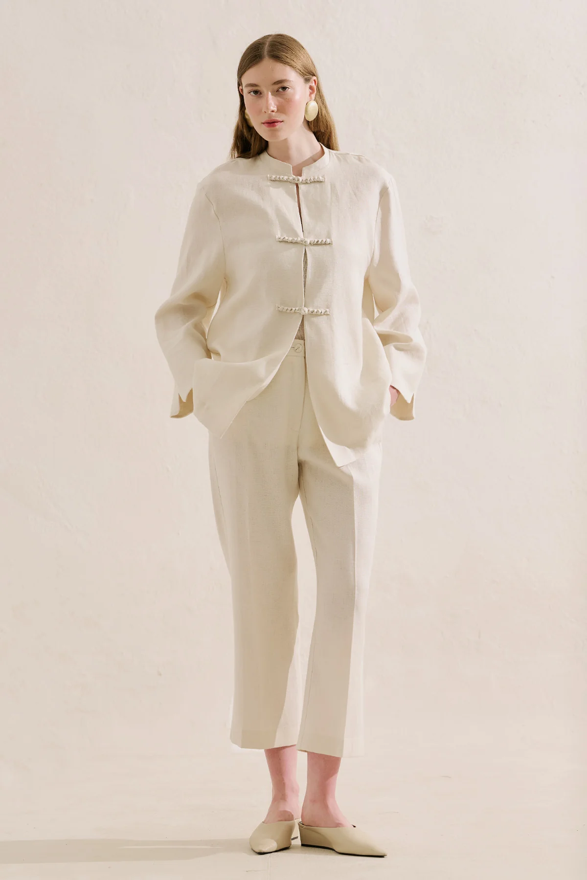 Linen Tie Detail Jacket Beige - Image 5
