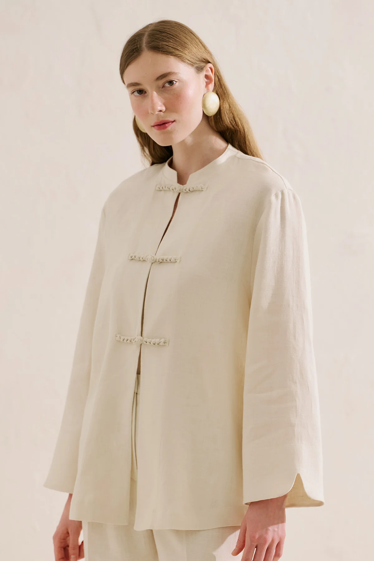 Linen Tie Detail Jacket Beige - Image 7