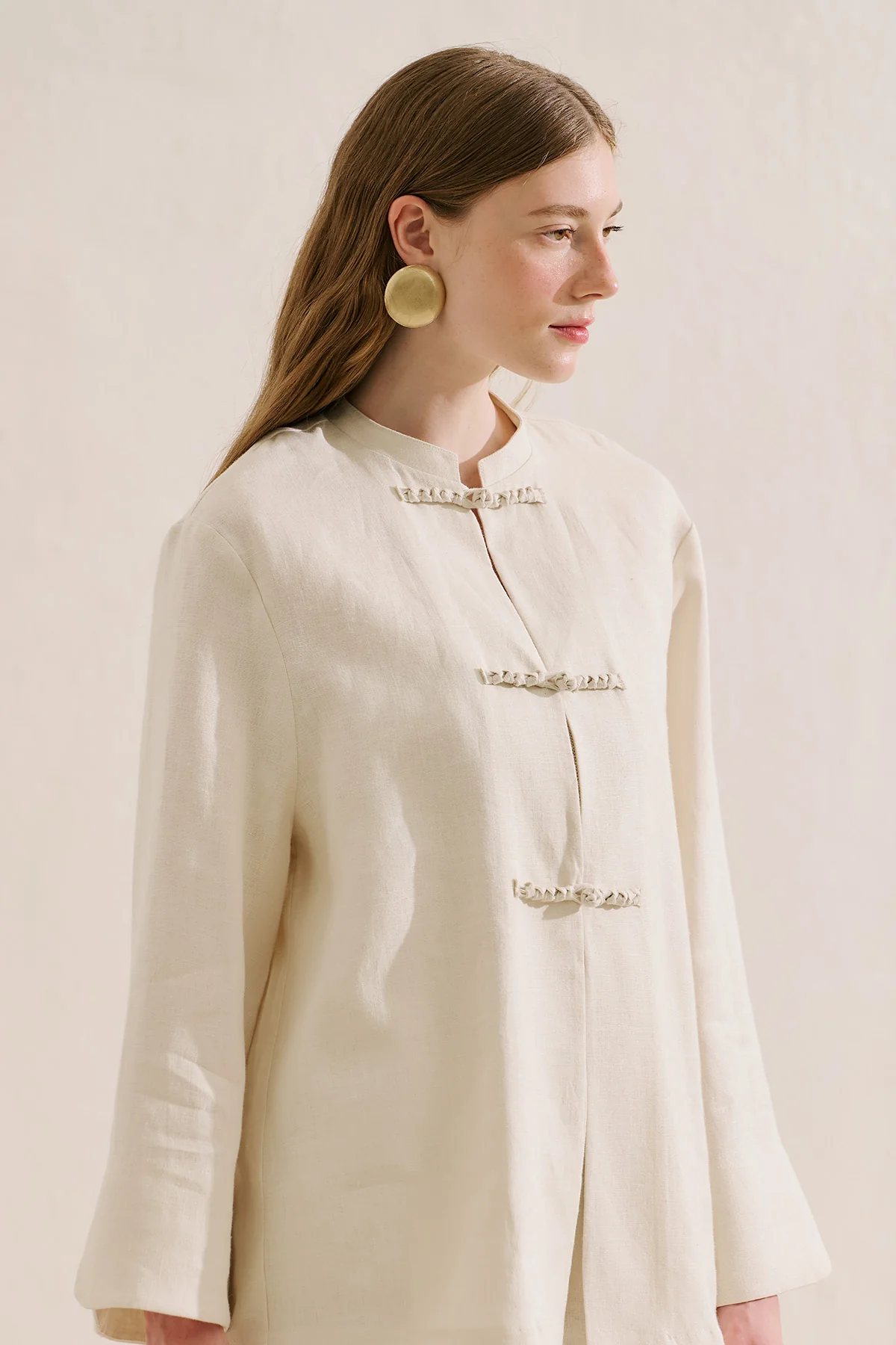 Linen Tie Detail Jacket Beige - Image 8