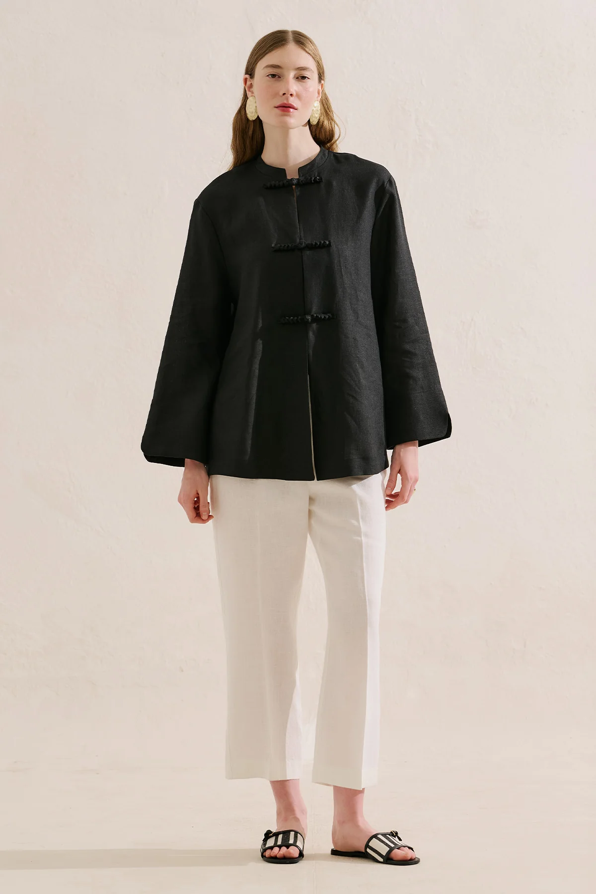 Linen Tie Detail Jacket Black - Image 2