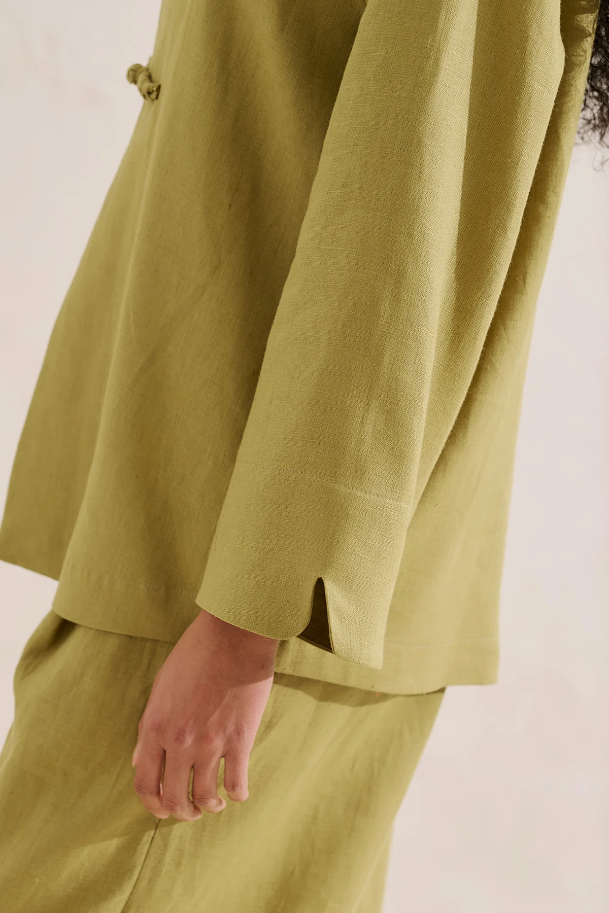 Linen Tie Detail Jacket Olive Green - Image 6