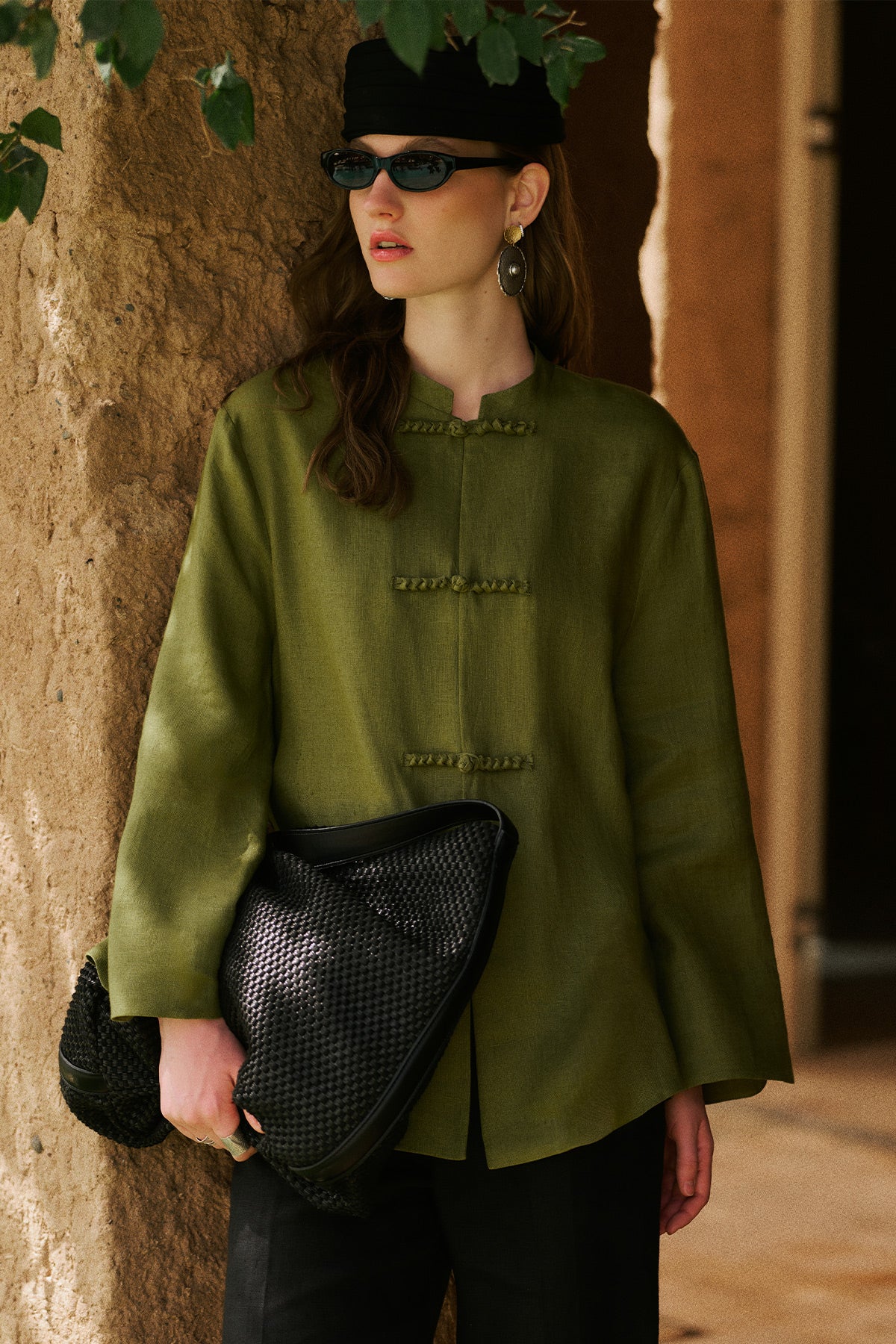 Linen Tie Detail Jacket Green