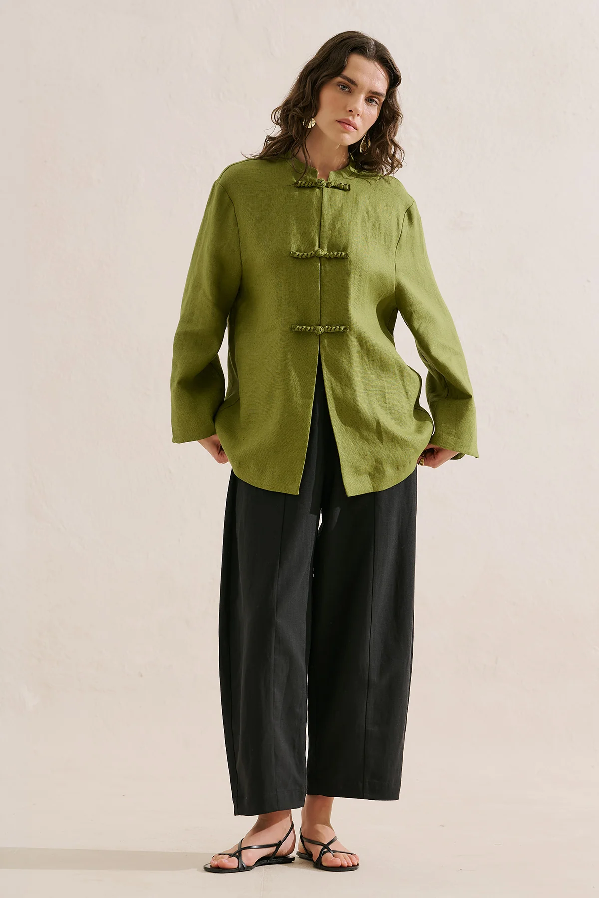 Linen Tie Detail Jacket Green - Image 5