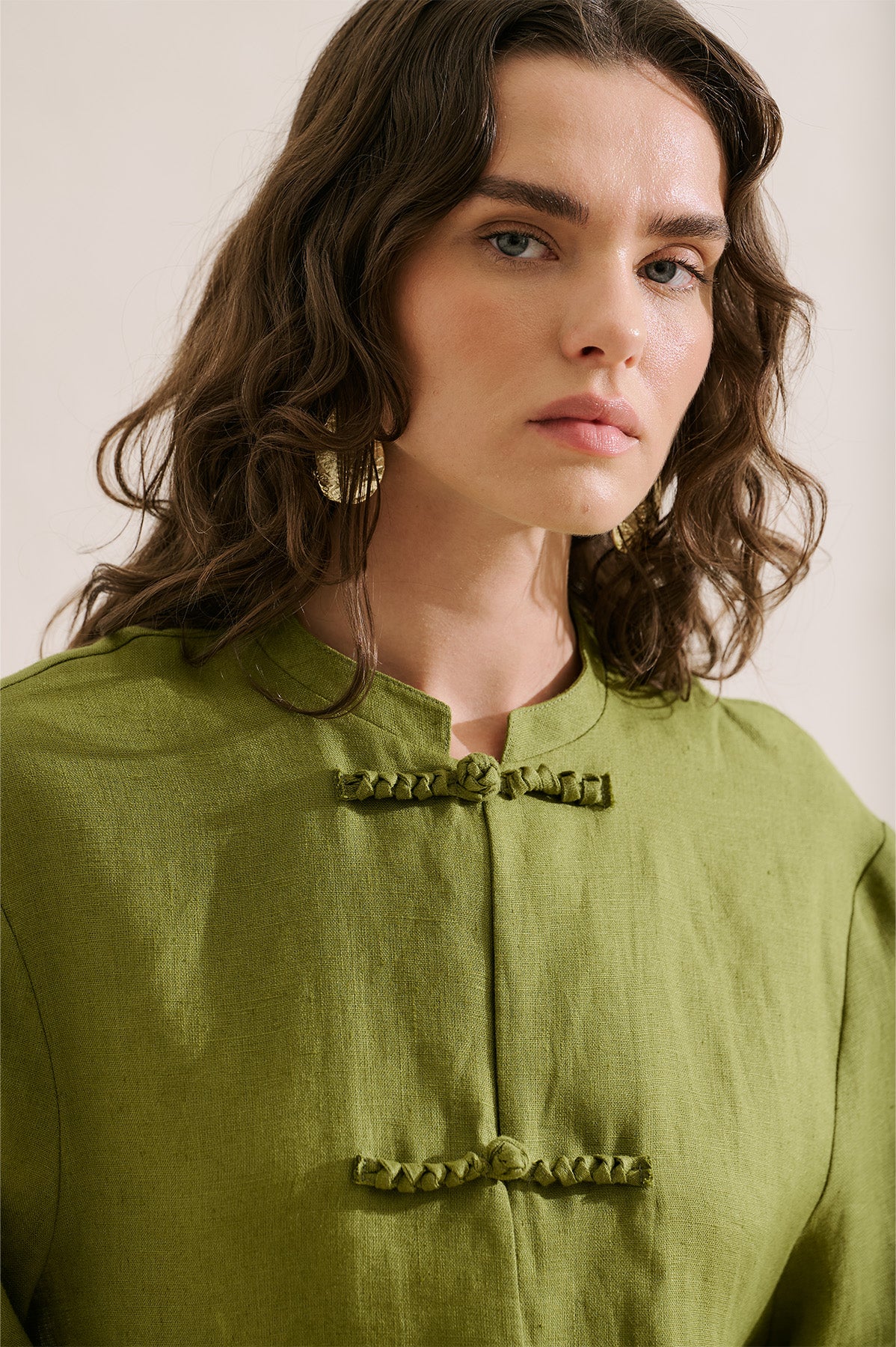 Linen Tie Detail Jacket Green - Image 6