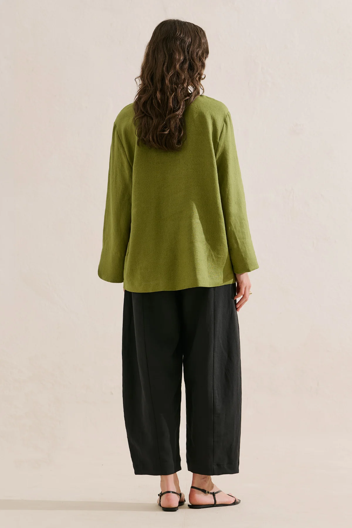Linen Tie Detail Jacket Green - Image 8
