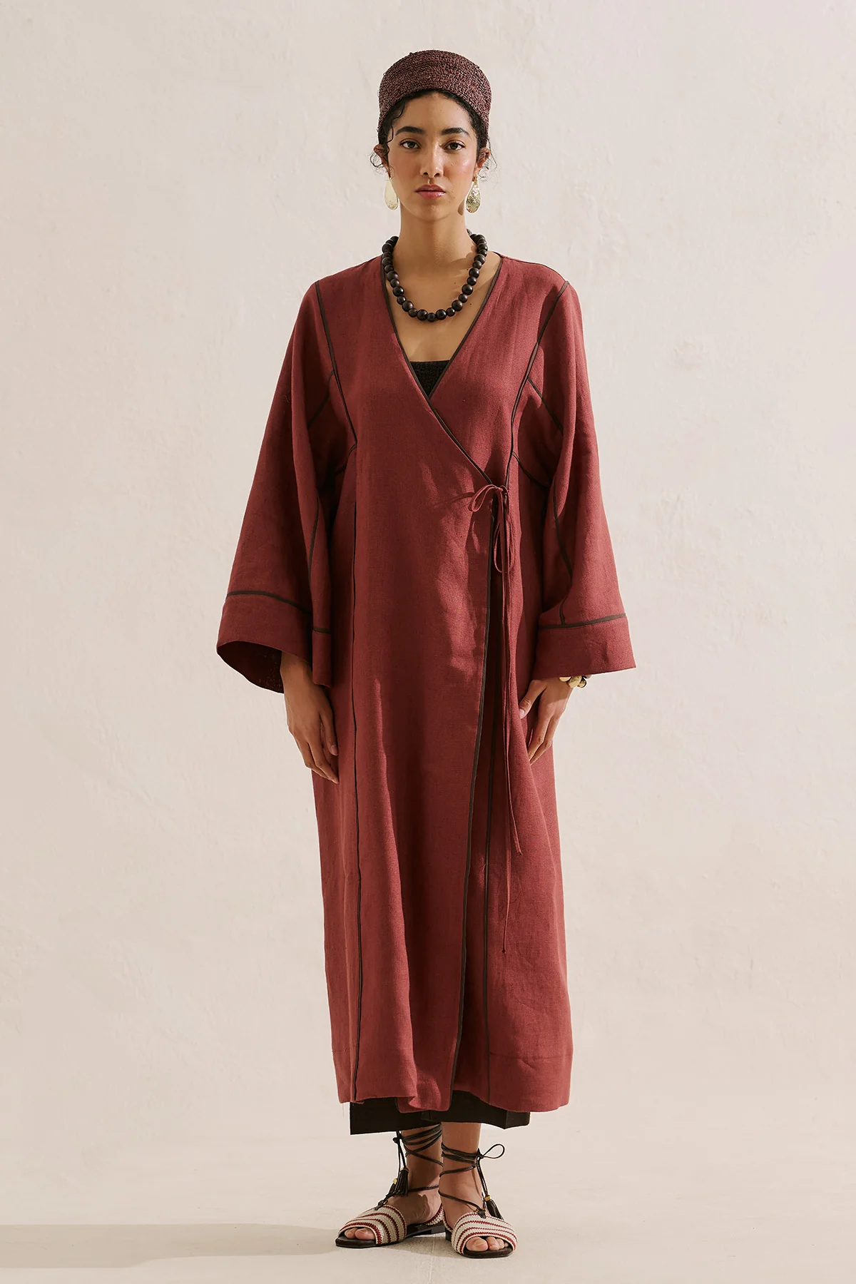 Linen Tie Detail Kimono Copper - Image 6