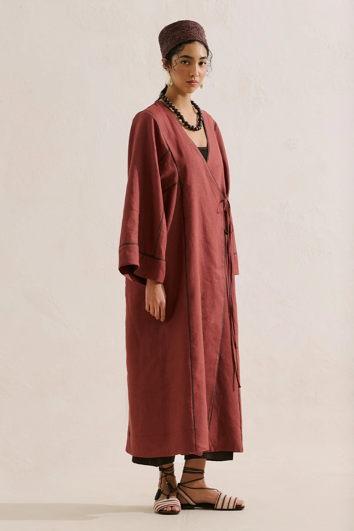 Linen Tie Detail Kimono Copper - Image 7