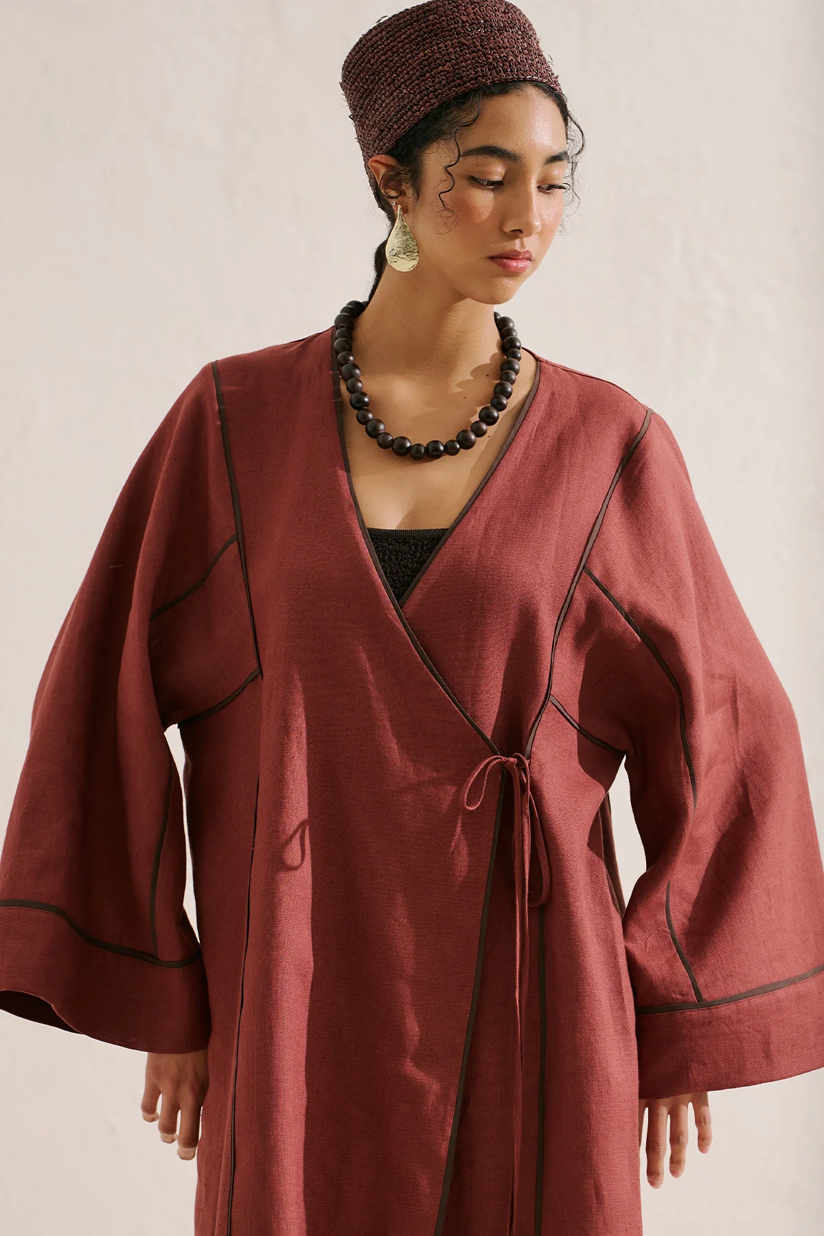 Linen Tie Detail Kimono Copper - Image 8