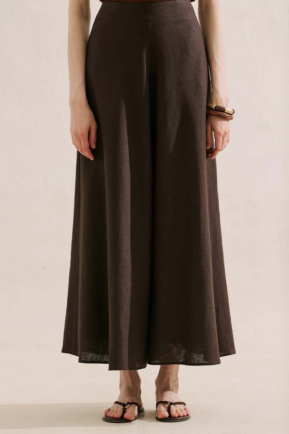 Linen Ruffle Skirt Dark Brown - Image 6