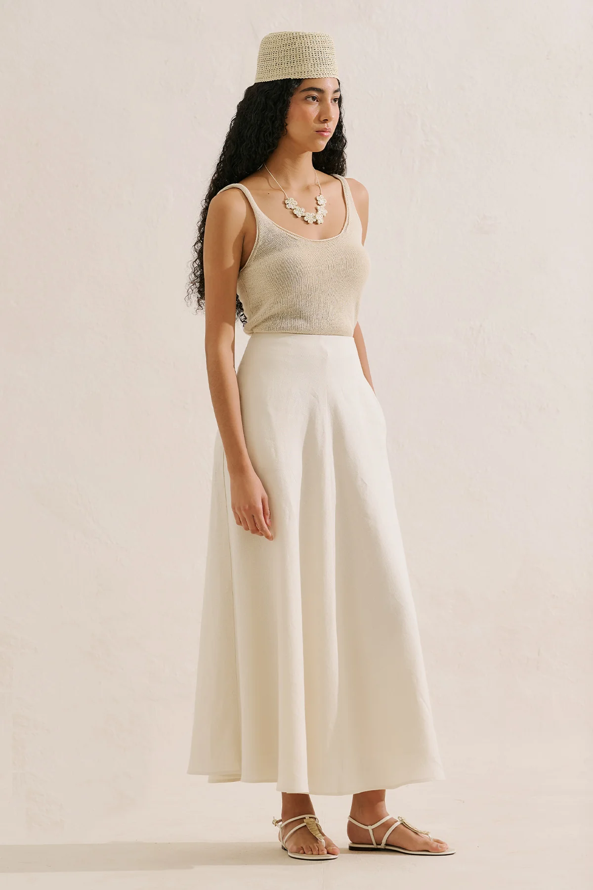 Linen Ruffle Skirt Beige - Image 4