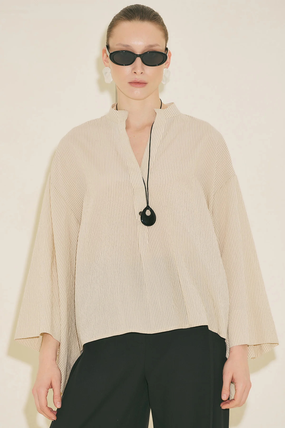 Kimono Sleeve Blouse Ecru Striped - Image 3