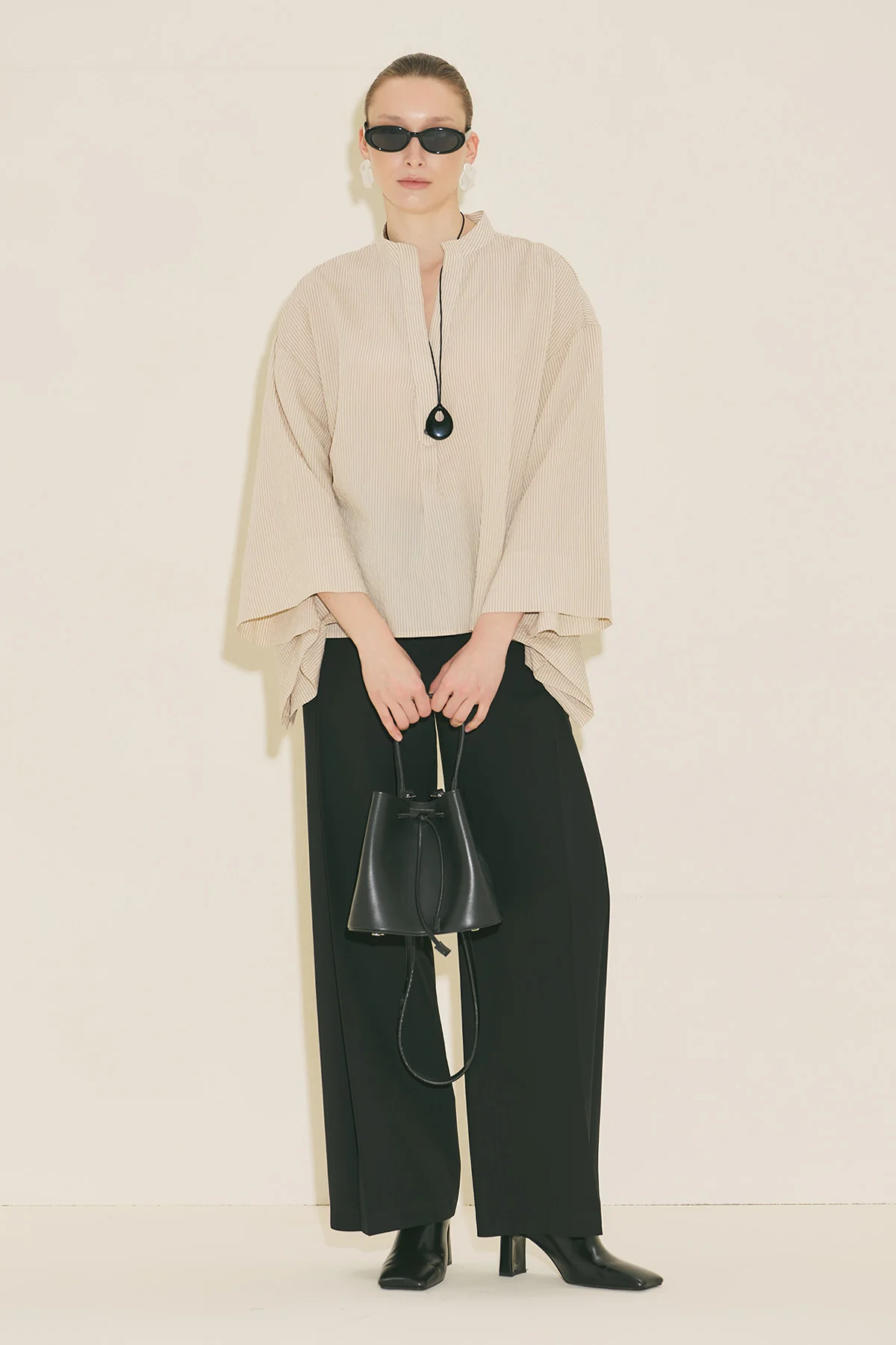 Kimono Sleeve Blouse Ecru Striped - Image 4