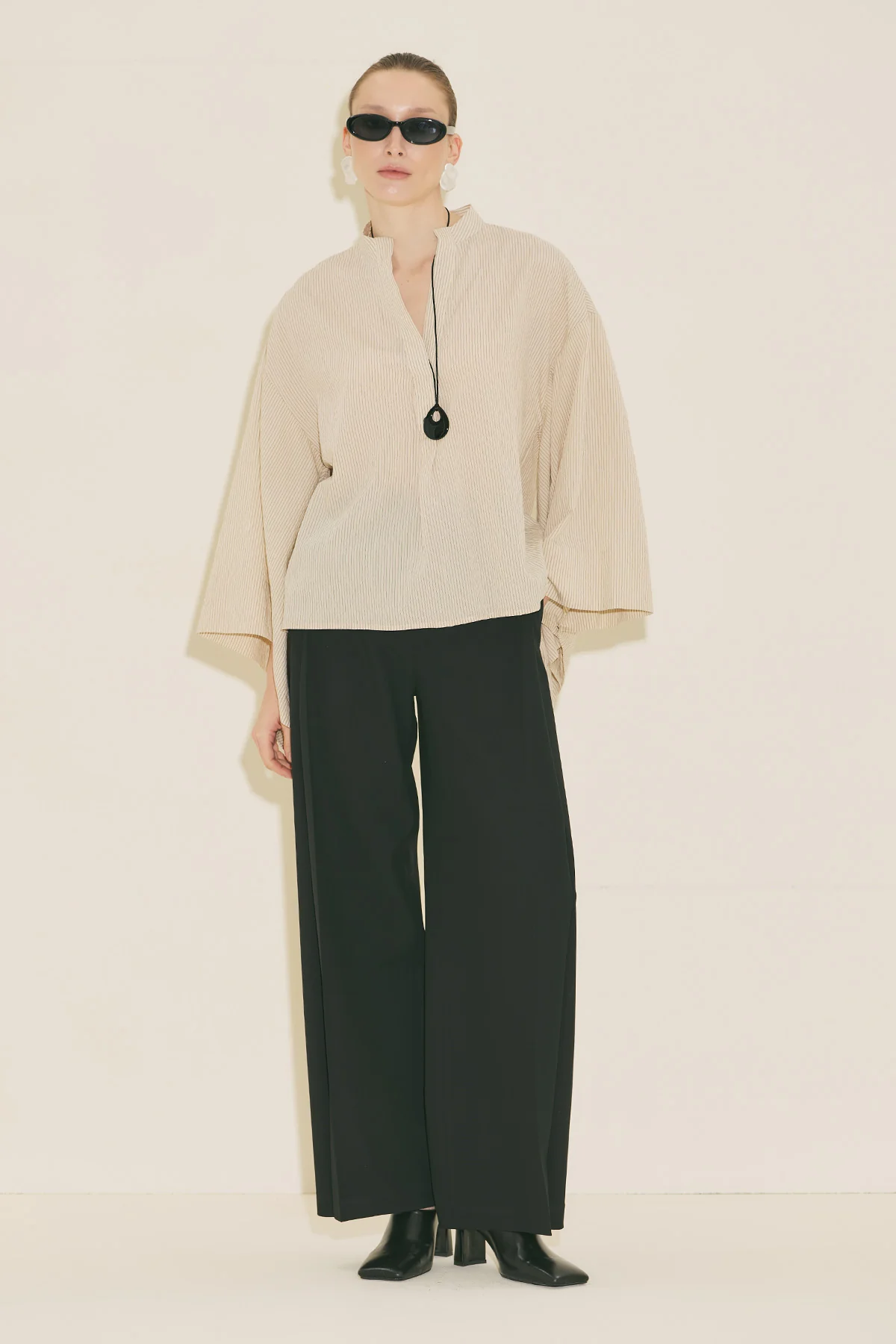 Kimono Sleeve Blouse Ecru Striped - Image 6