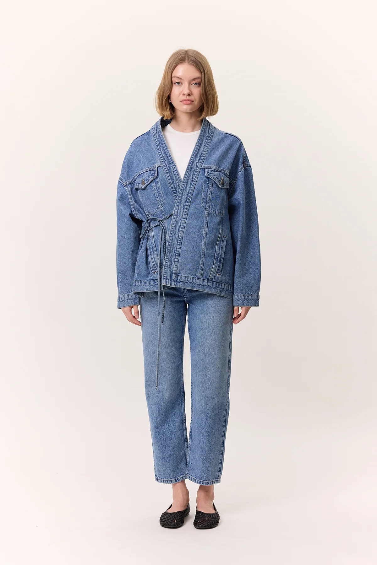 Kimono-Style Denim Jacket Blue - Image 5