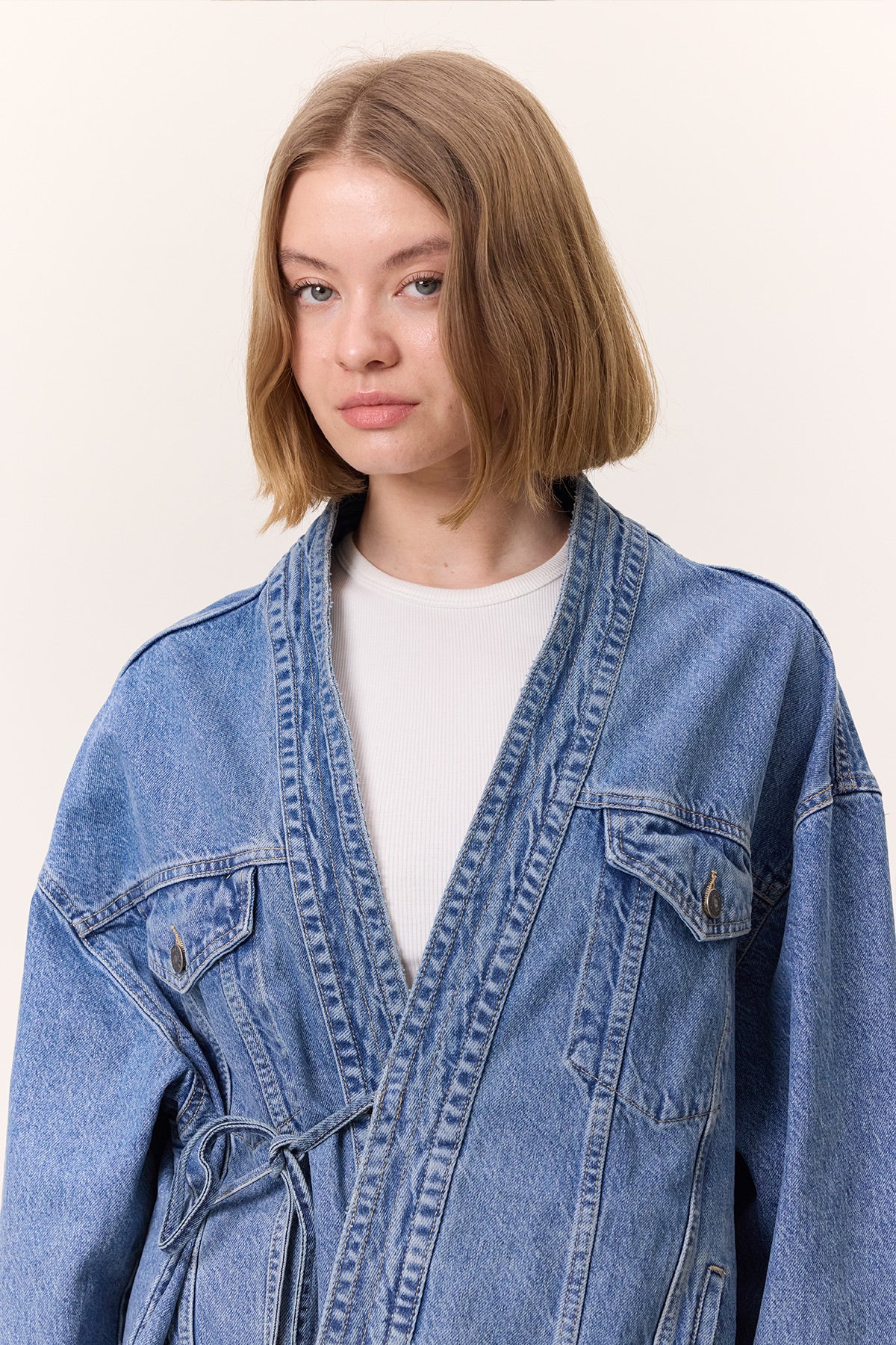 Kimono-Style Denim Jacket Blue - Image 7