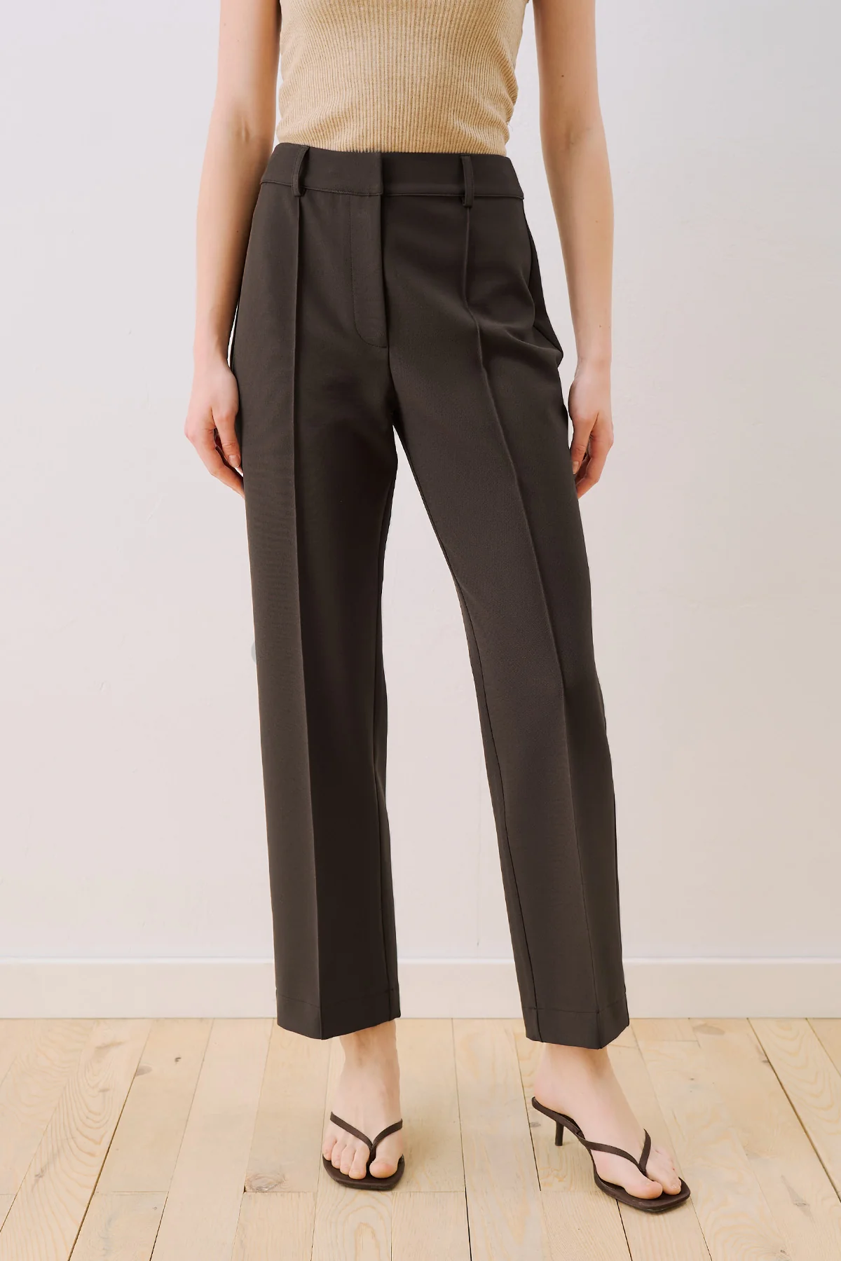 Cropped Straight Trousers Brown - Image 3