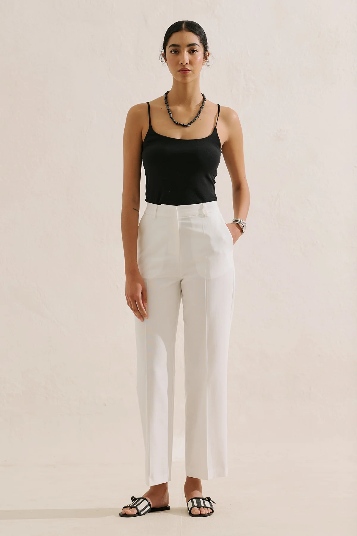 Classic Straight Leg Trousers Ecru - Image 2