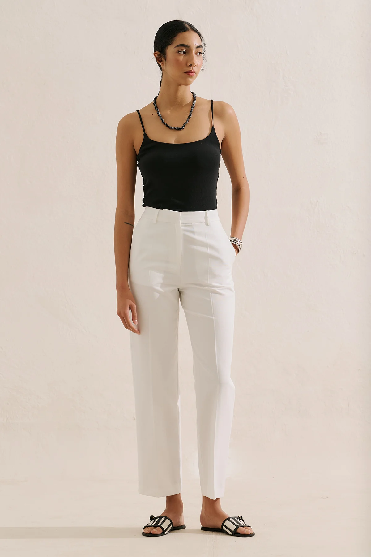 Classic Straight Leg Trousers Ecru - Image 3