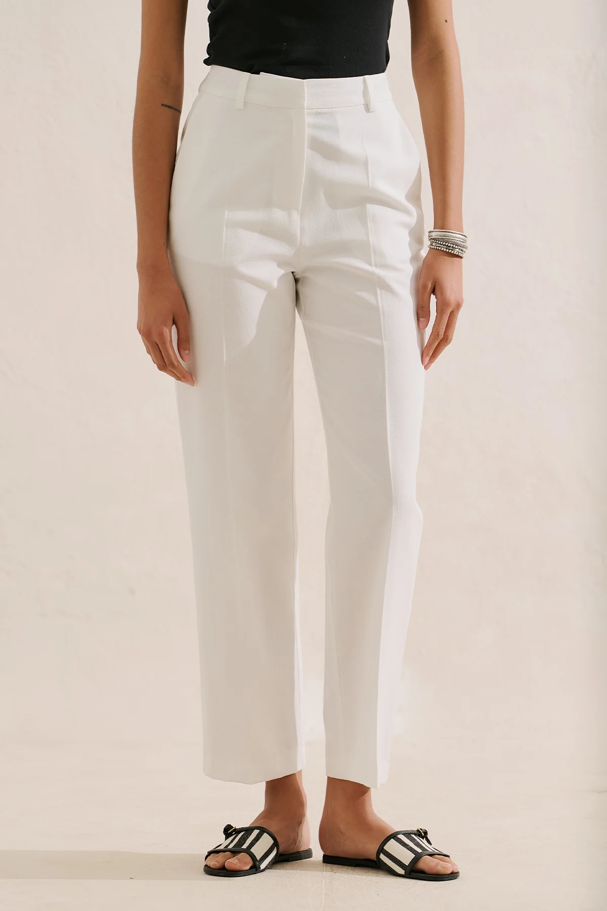 Classic Straight Leg Trousers Ecru - Image 4