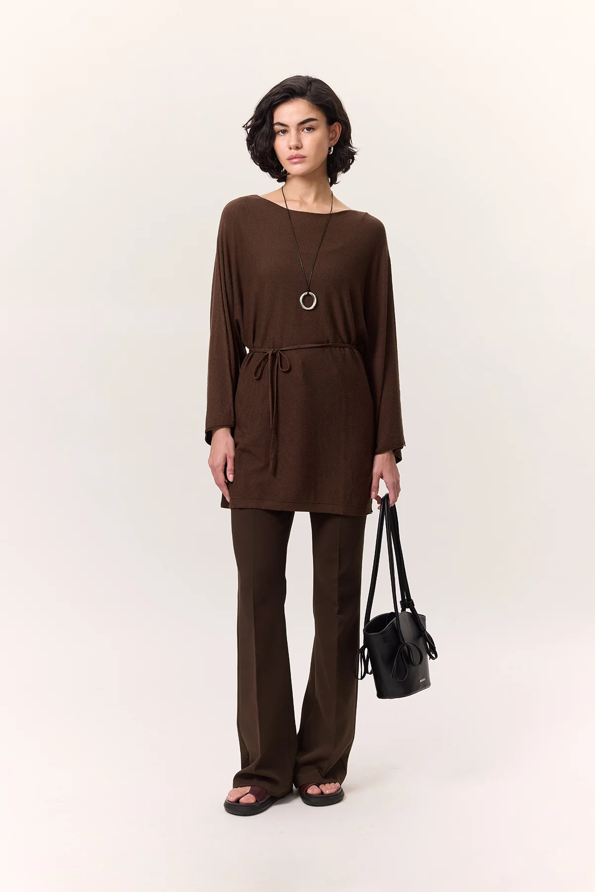 Knit Belted Tunic Brown