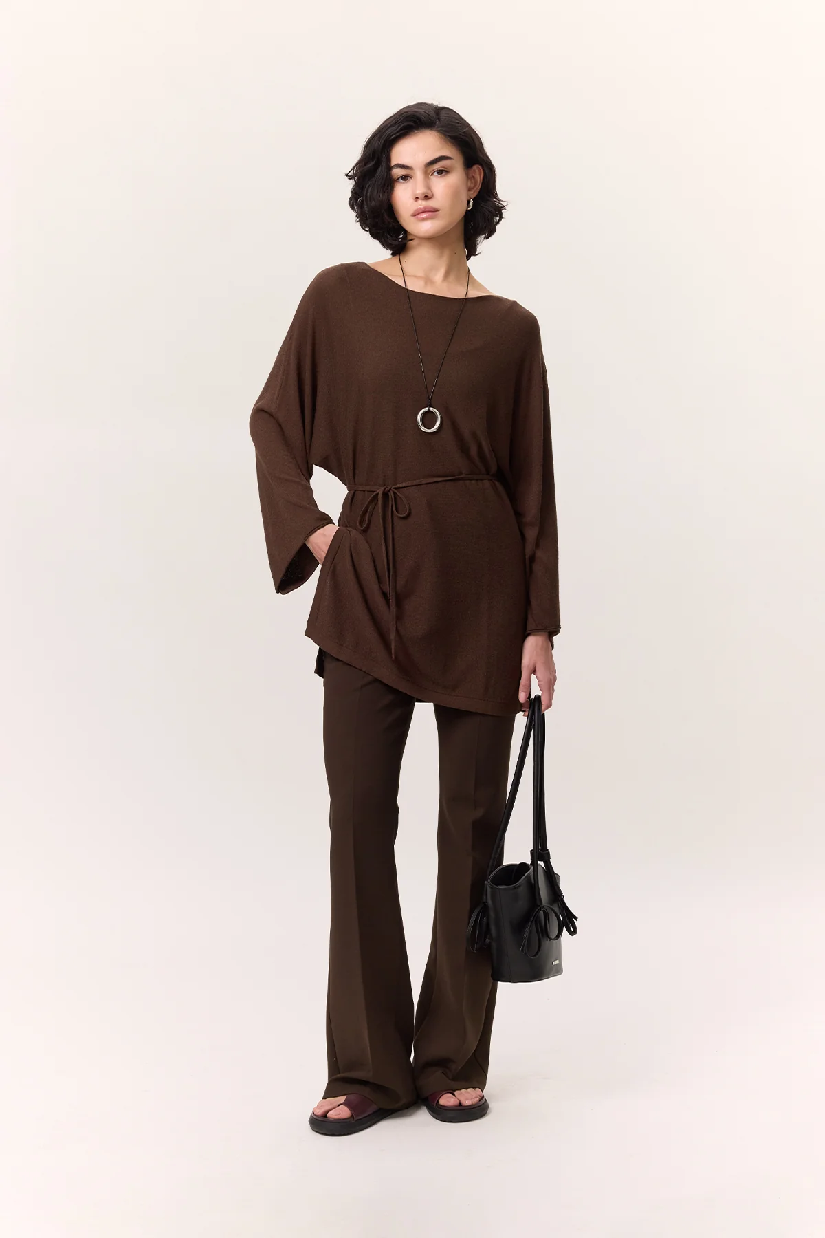 Knit Belted Tunic Brown - Image 2
