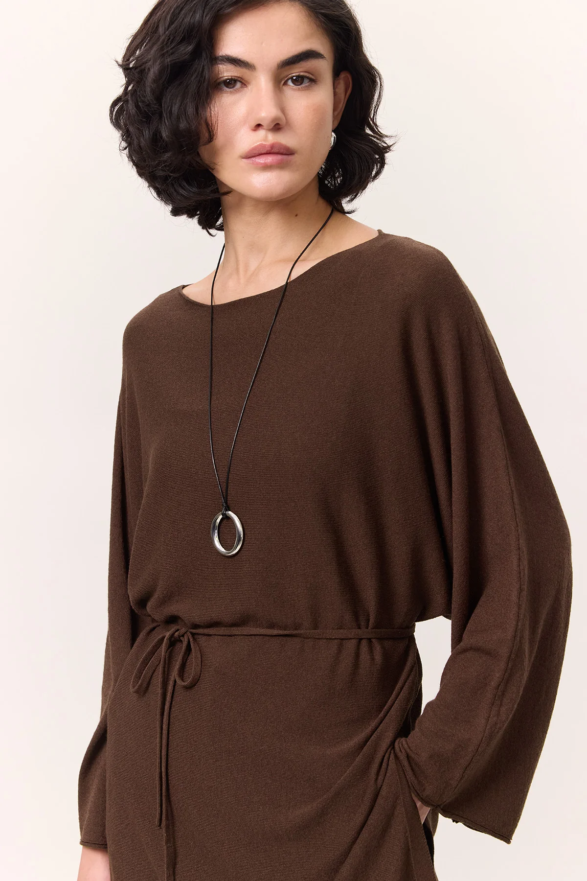 Knit Belted Tunic Brown - Image 3
