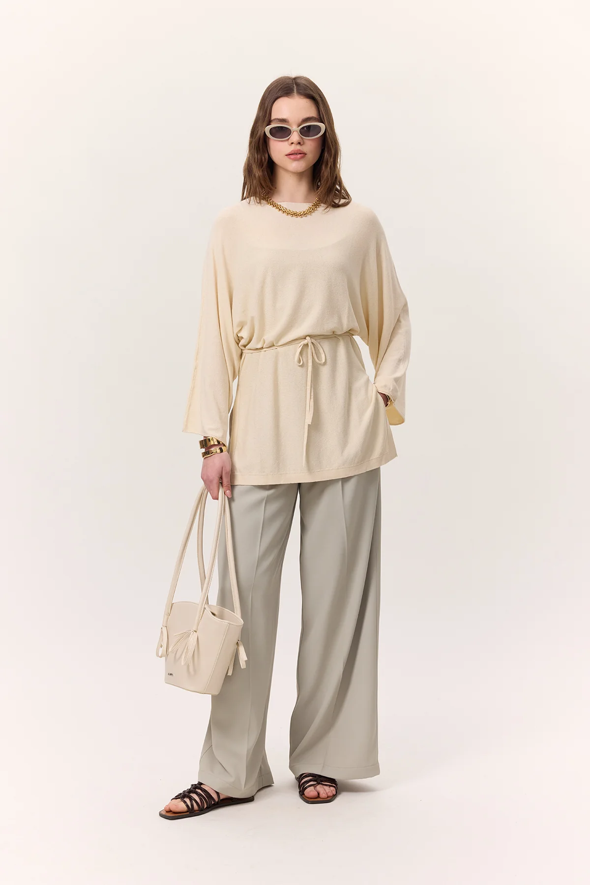 Knit Belted Tunic Vanilla - Image 3