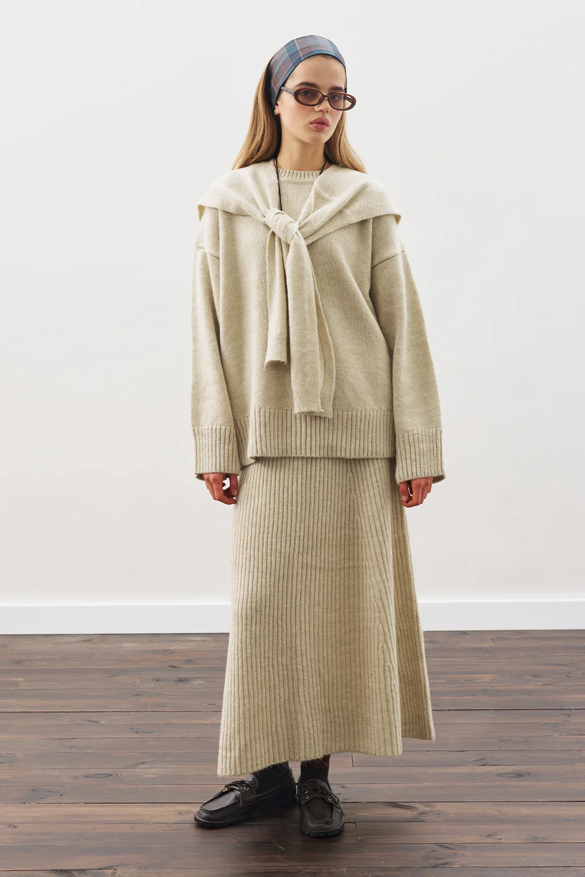 Knit Flared Skirt Beıge - Image 4